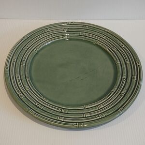 Bordallo Pinheiro Green Bamboo Serving Plate Platter Portugal Majolica 13 in